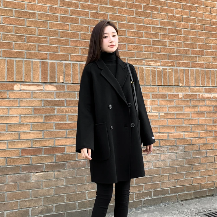双面羊绒呢子大衣女短款2025秋冬季新款高级感黑色茧型毛呢外套女