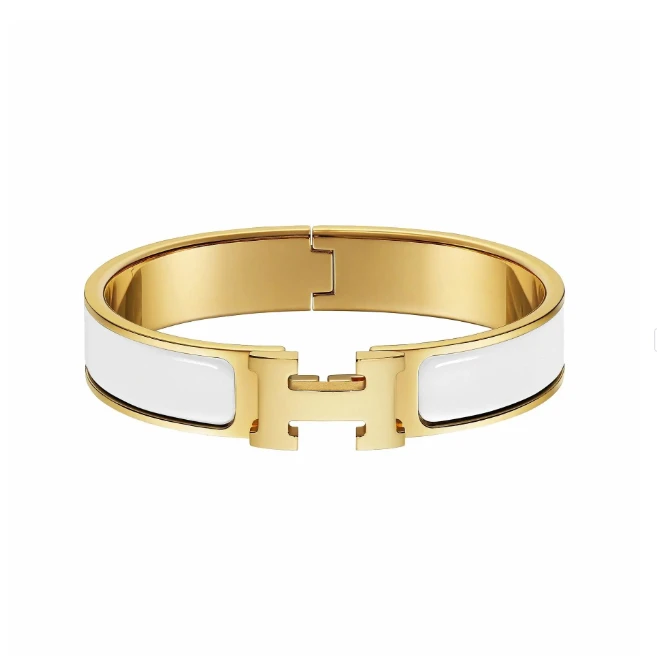 99新 Hermes/爱马仕 白色金扣Clic珐琅手镯