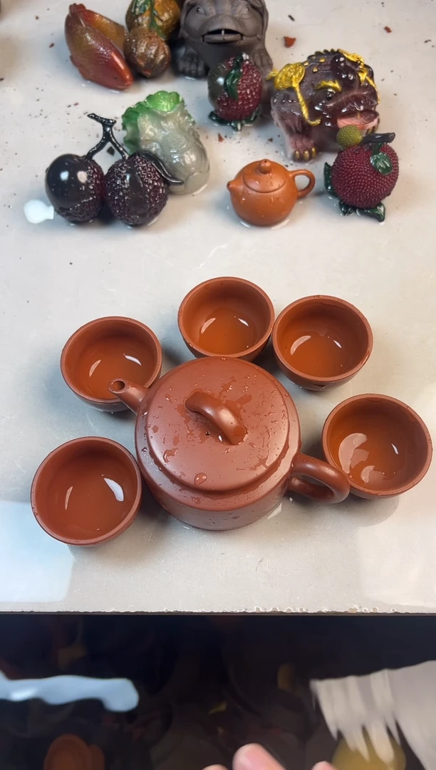 福利朱泥汉瓦壶+5杯+壶绳