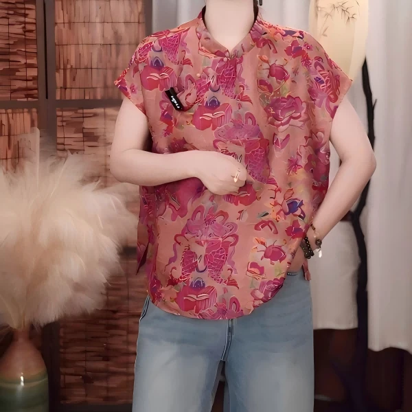 新中式衬衫女短袖夏季新款高端领盘扣小衫国风桑蚕 丝上衣