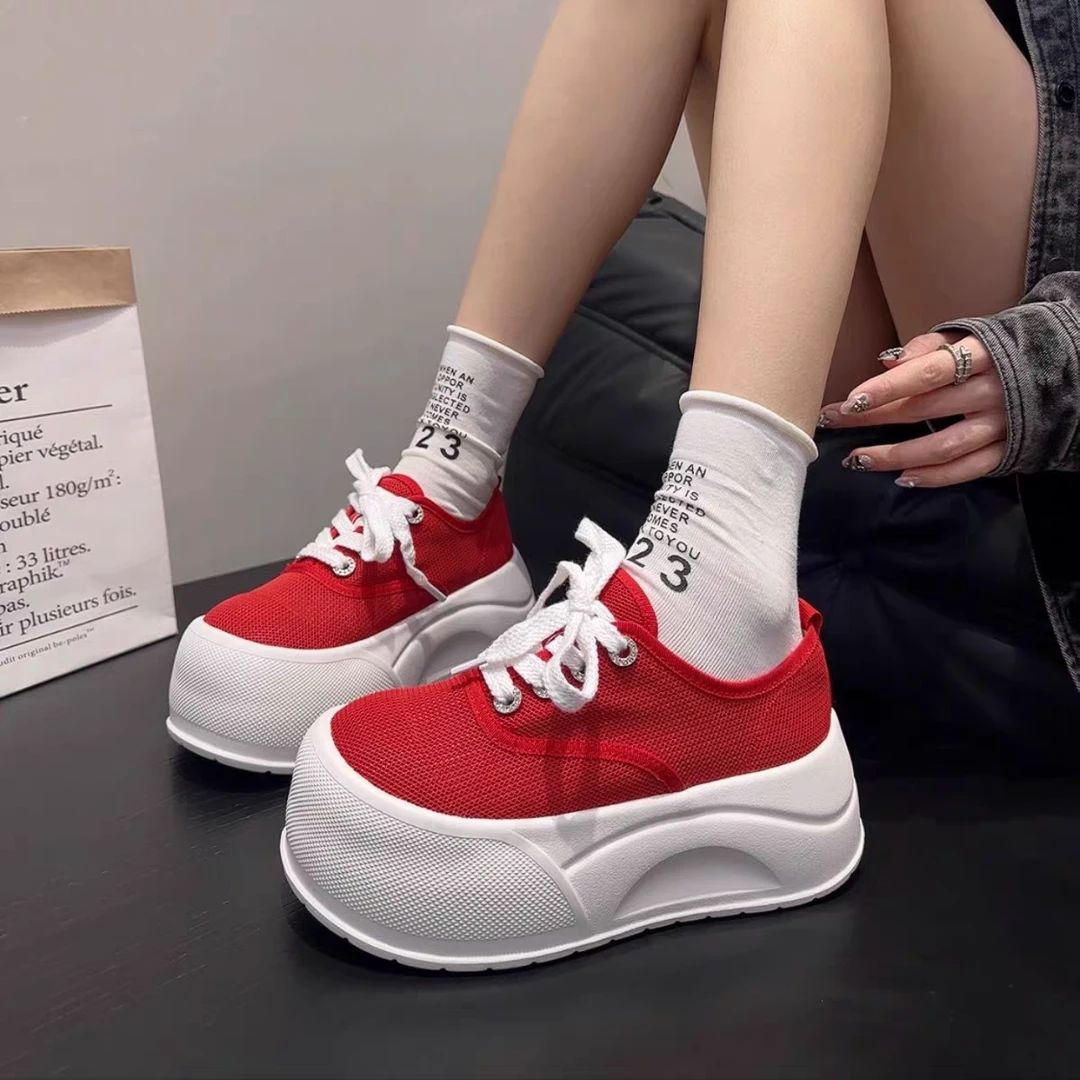 松糕厚底透气单网小白鞋女夏季薄款小个子增高休闲板鞋25101