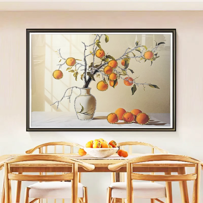 DF251柿柿如意装饰画钢化玻璃轻奢高级感客厅挂画简约饭厅实物画