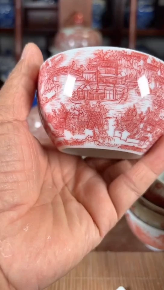 柴窑釉里红姑苏繁华图杯杯