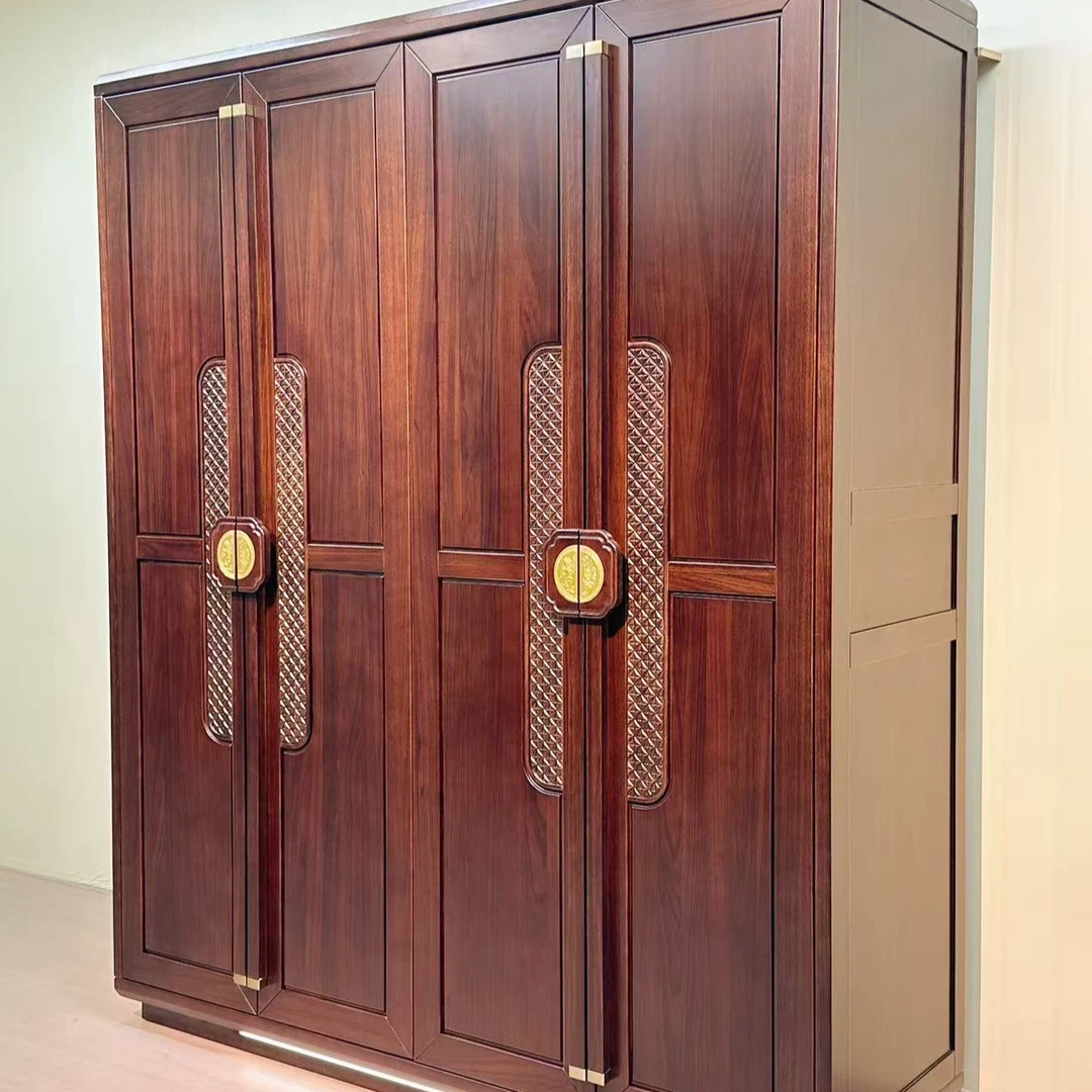 (阿真家具）新中式实木衣柜3门衣柜4门衣柜雕花储物家用乌金木