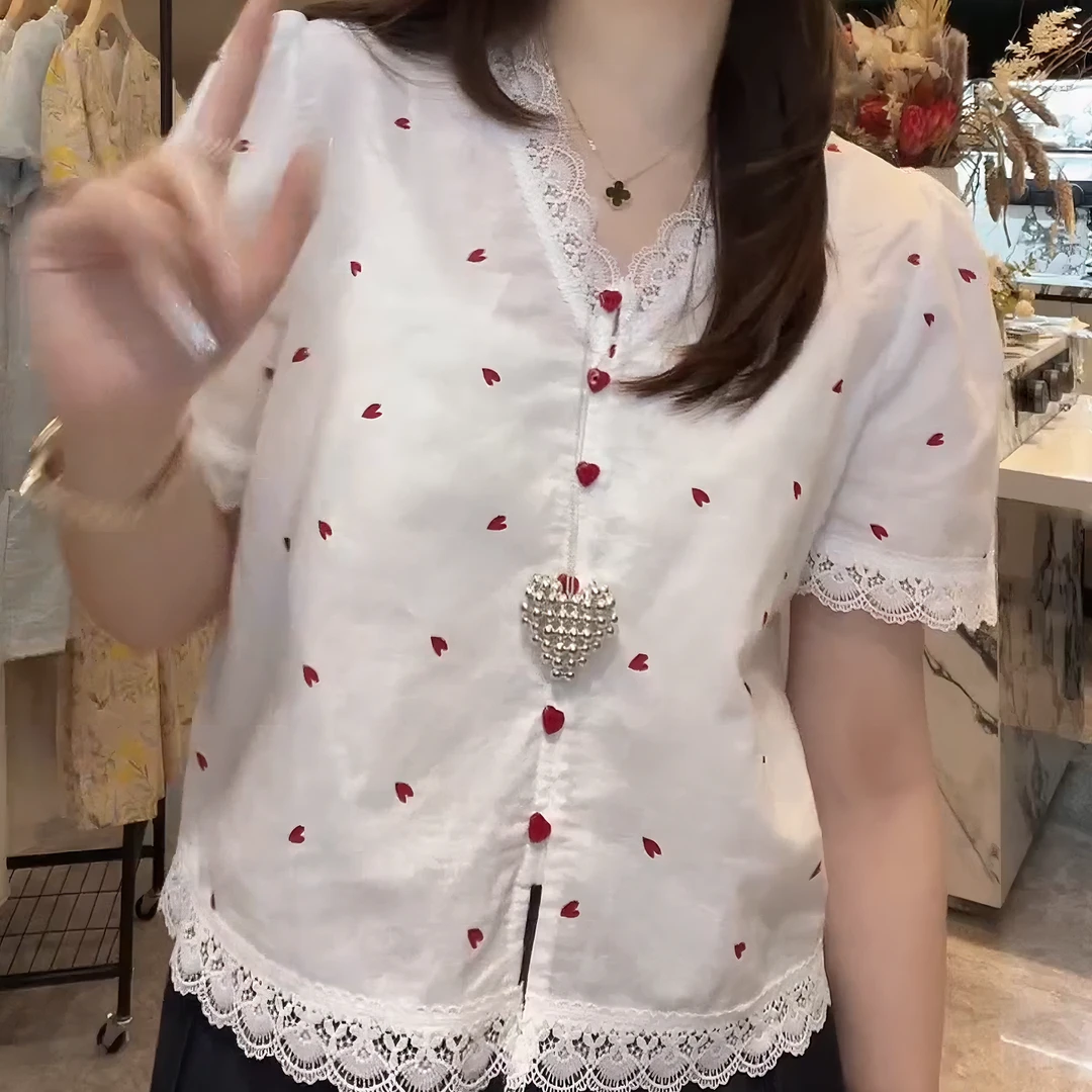 【小爱心】韩版可爱风洋气衣服女夏季短袖设计感百搭衬衫LK2503499