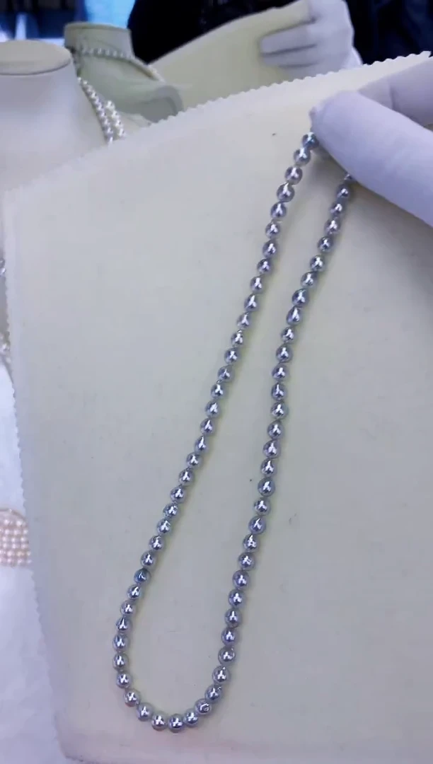 银S925镶嵌饰品海水珍珠5-6真多麻色微巴满珠链