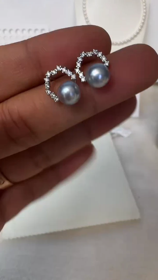 银S925镶嵌海水珍珠耳饰耳钉