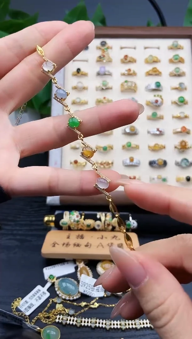 银S925镶嵌手链翡翠12