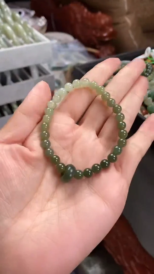 未镶嵌手串和田玉和田玉青海料渐变色手串6mm