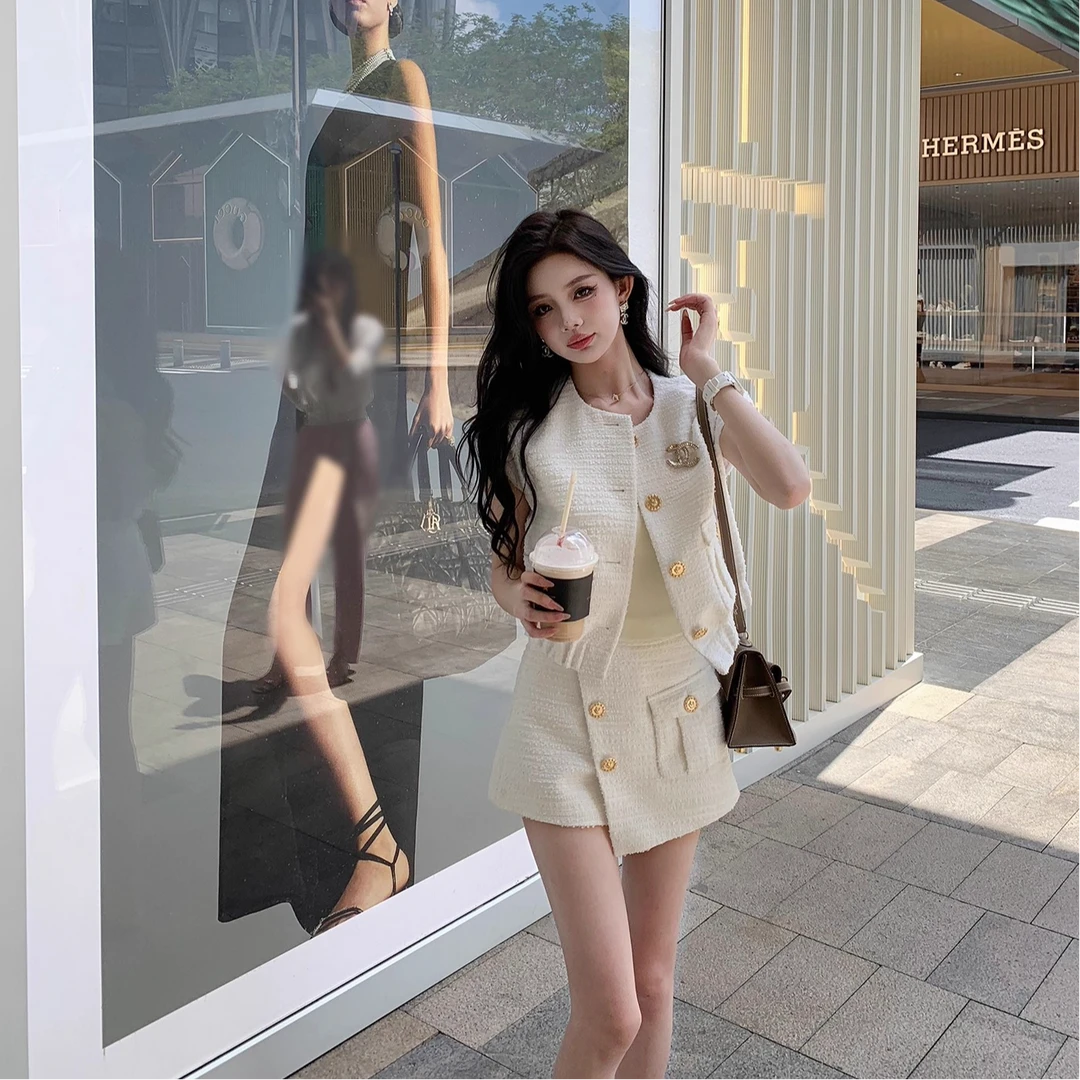 H轮H38【凯莉日记】 重工编织粗花呢 工装风裙裤