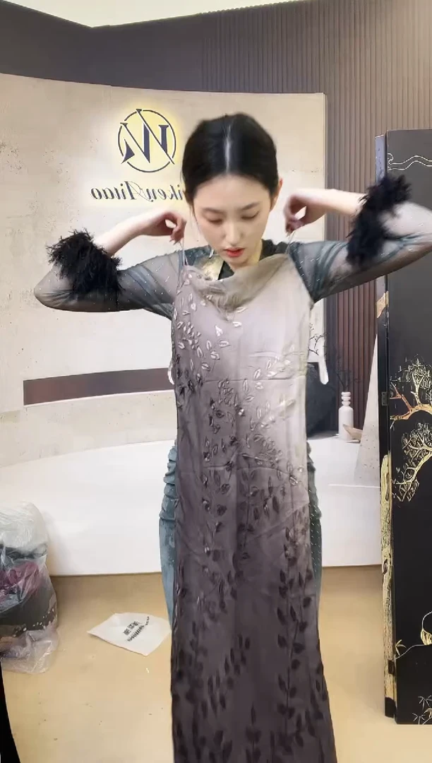 印花长裙吊带-S码