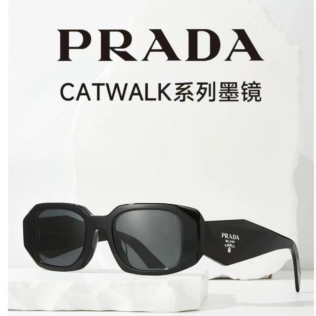 全新未使用 Prada/普拉达 工价4060黑银三角标窄框墨镜  12098411