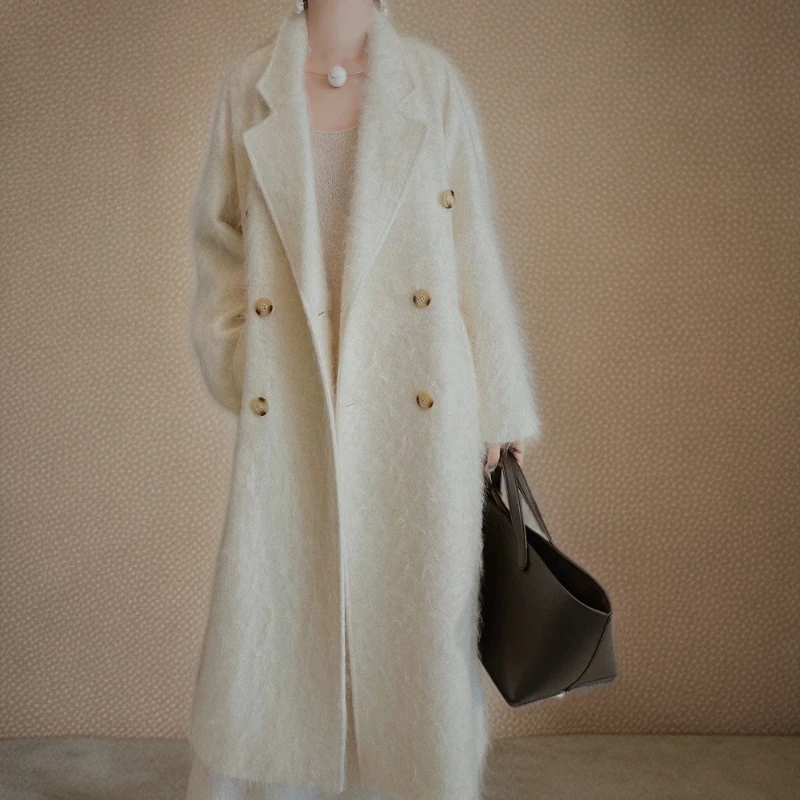 100%山羊绒高端时尚贵气轻奢拉绒宽松苏黎世长款秋冬大衣YRL801