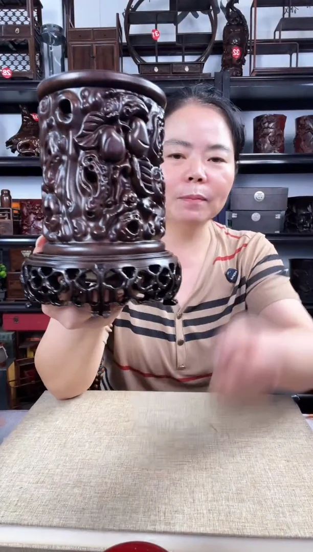 木新款3+寿桃笔筒老李红木工艺品