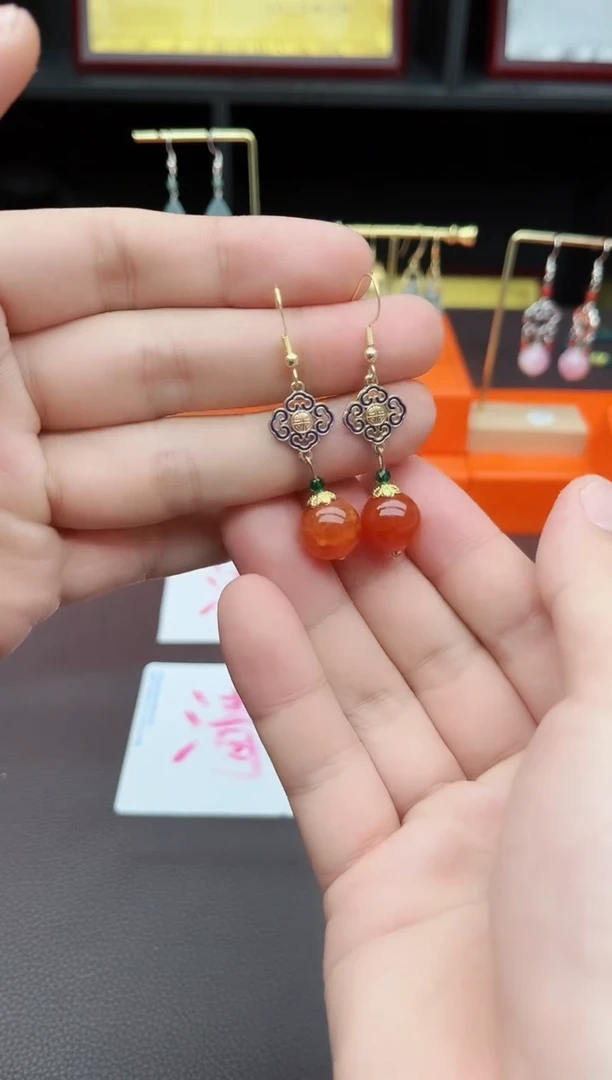 玛瑙/玉髓耳饰银S925镶嵌223000