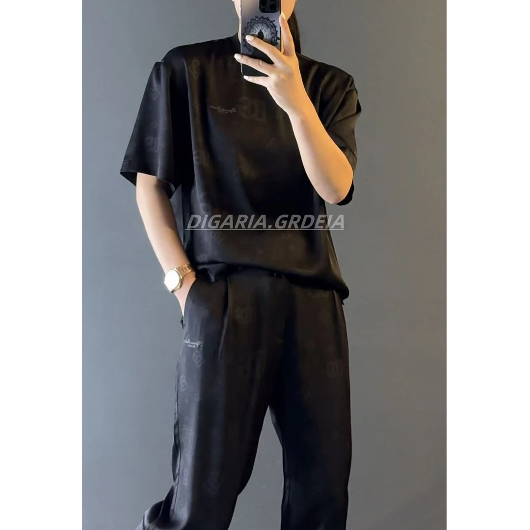 DIGARIA男士满印logo套装E202+E203夏季轻奢醋酸松弛廓形套装