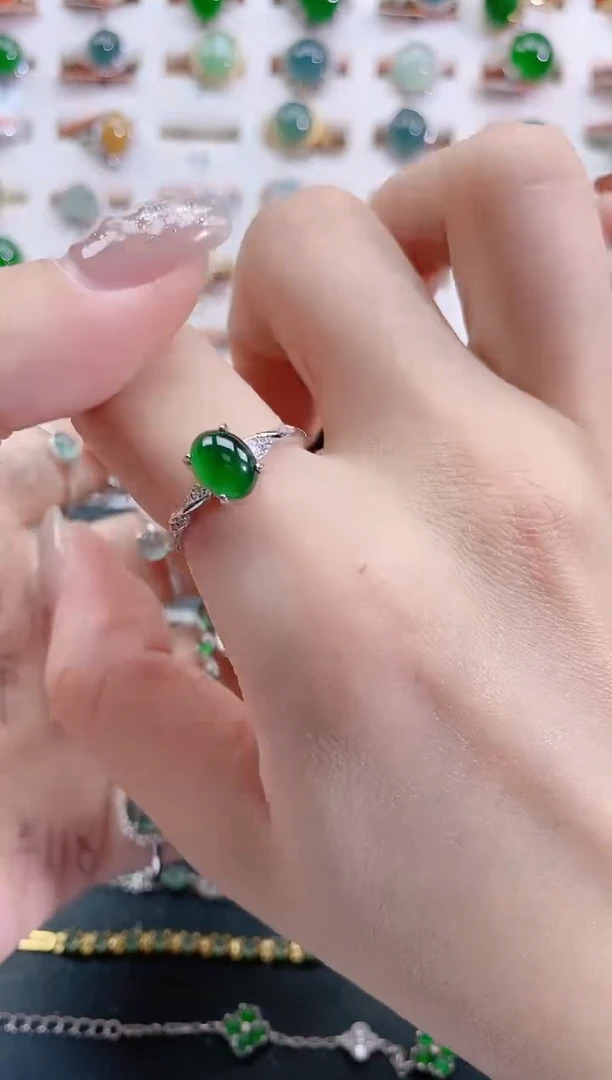 银S925镶嵌戒指翡翠天然翡翠