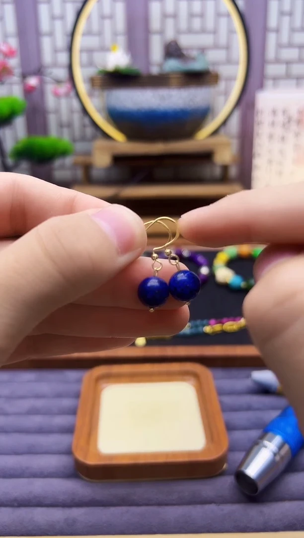 青金石14K金镶嵌耳饰E385