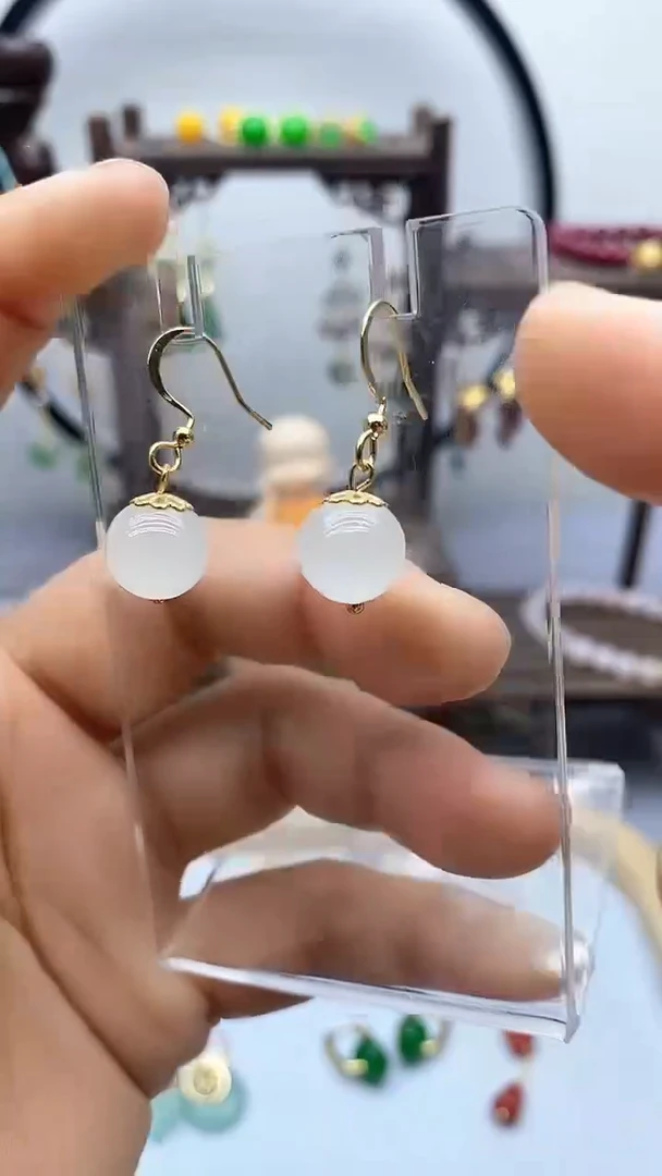 和田玉14K金镶嵌耳饰102