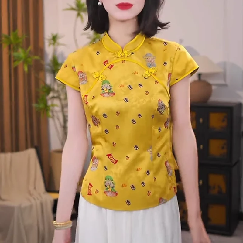 香朵儿新中式国风短袖衬衫女2025年夏季新款轻奢高级感体恤上衣