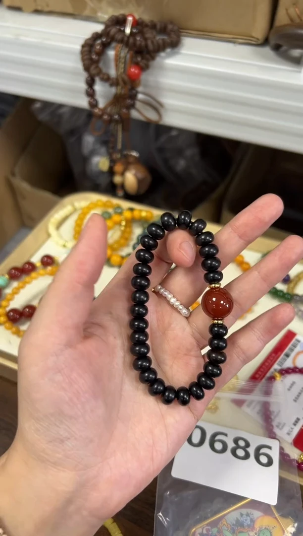 未镶嵌风车木（黑檀木）手串孤品黑檀木玛瑙珠手串[0686]
