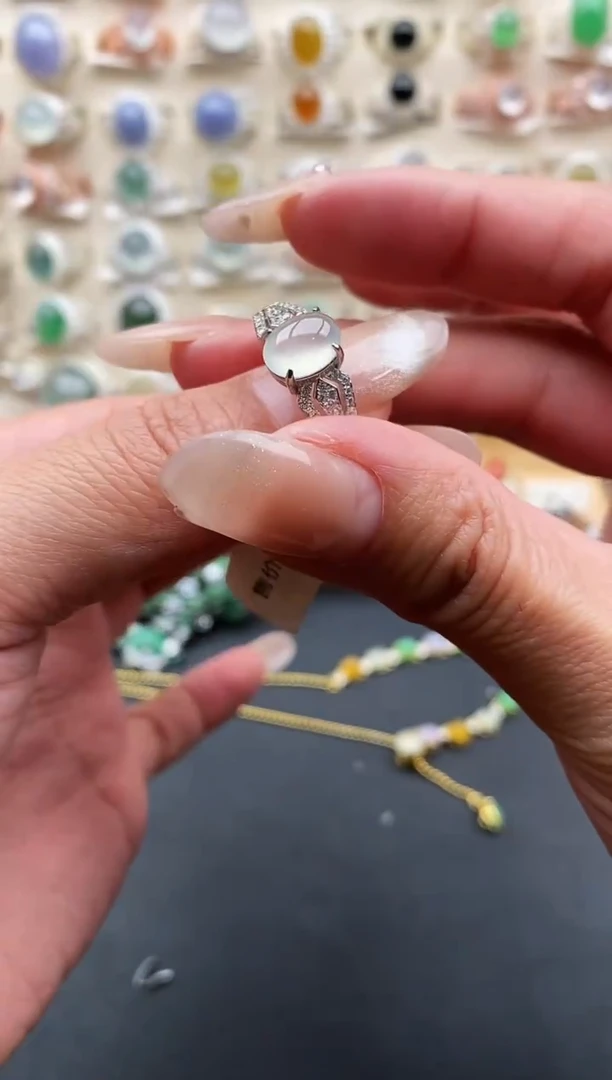 银S925镶嵌戒指翡翠缅甸天然翡翠A货1 9-3