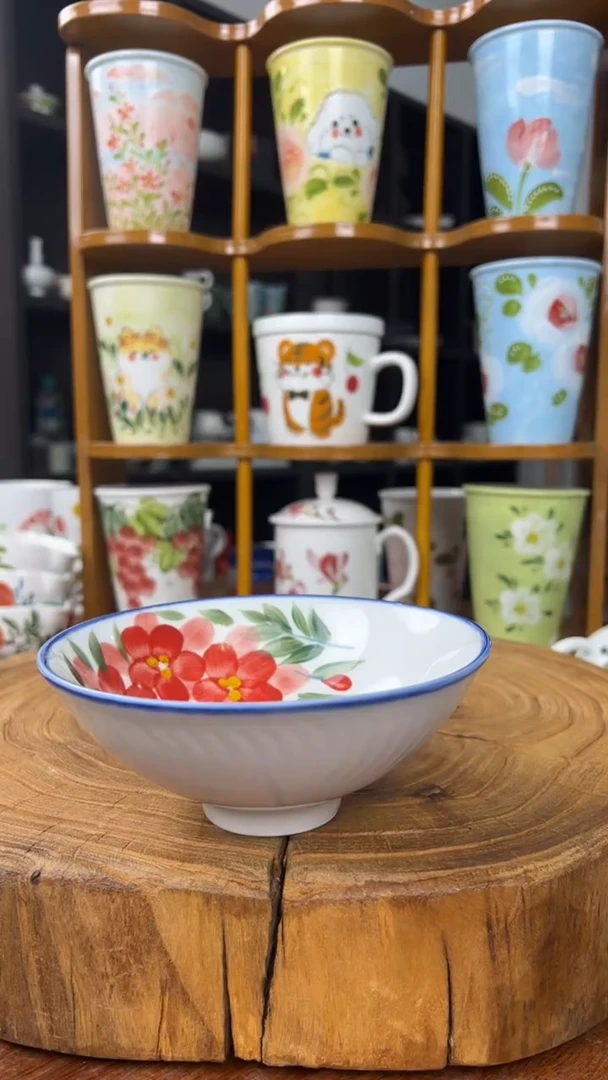 瓷片景德镇手绘釉中彩（食品级）小斗笠碗