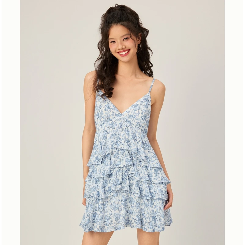 Hollister25夏季辣妹度假海滩印花吊带连衣裙女装359-5239