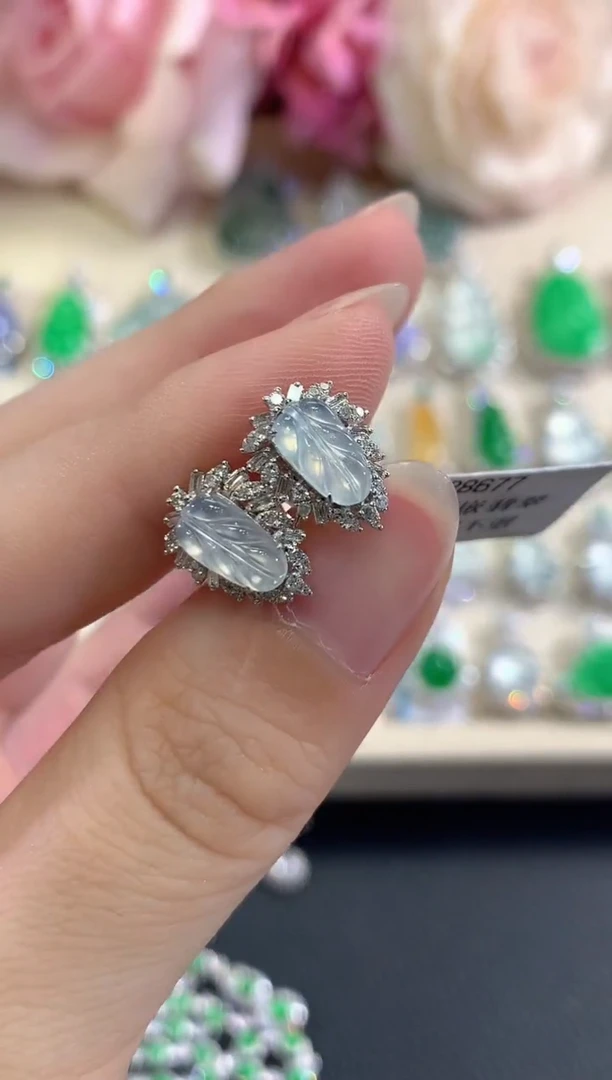 18K金镶嵌翡翠耳饰b84多样性一件发