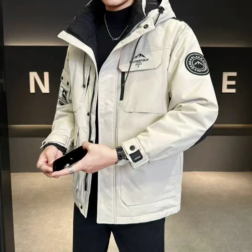 8027#中长款防寒服男装外套百搭潮流时尚外套保暖连帽冬季连帽