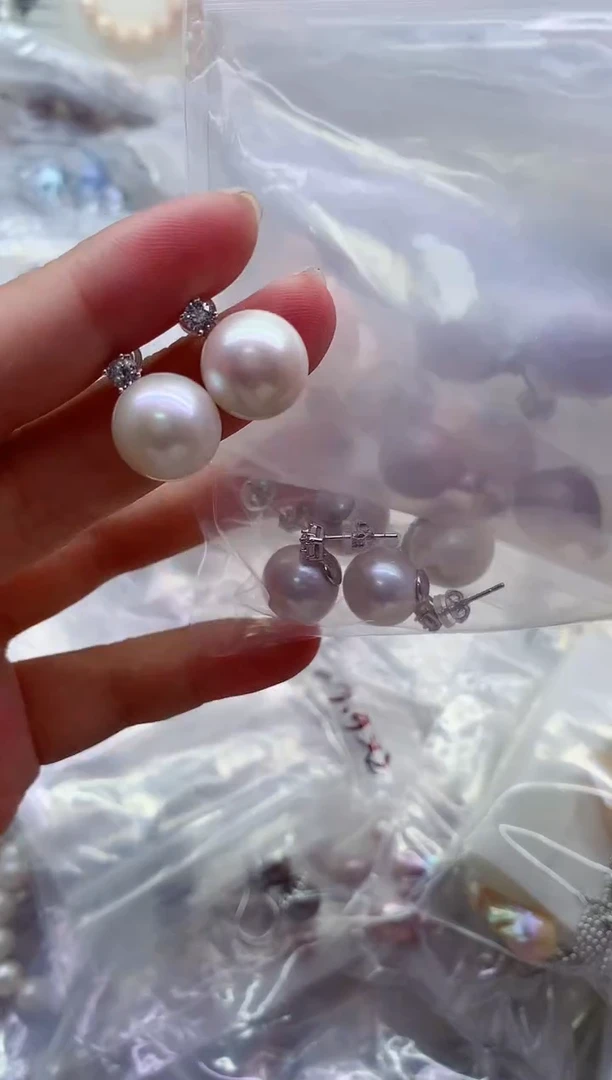 银S925镶嵌淡水珍珠耳饰多样性发其一，非无暇