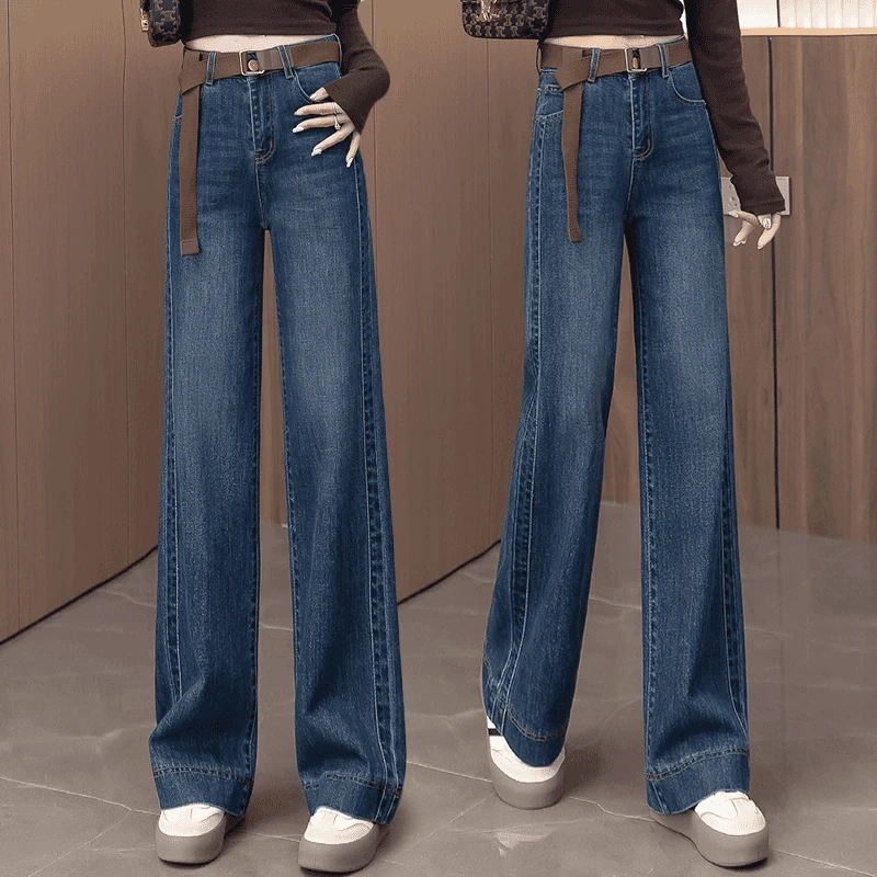 显瘦2025春季新款时尚简约休闲百搭遮胯宽松显瘦高腰阔腿牛仔裤女