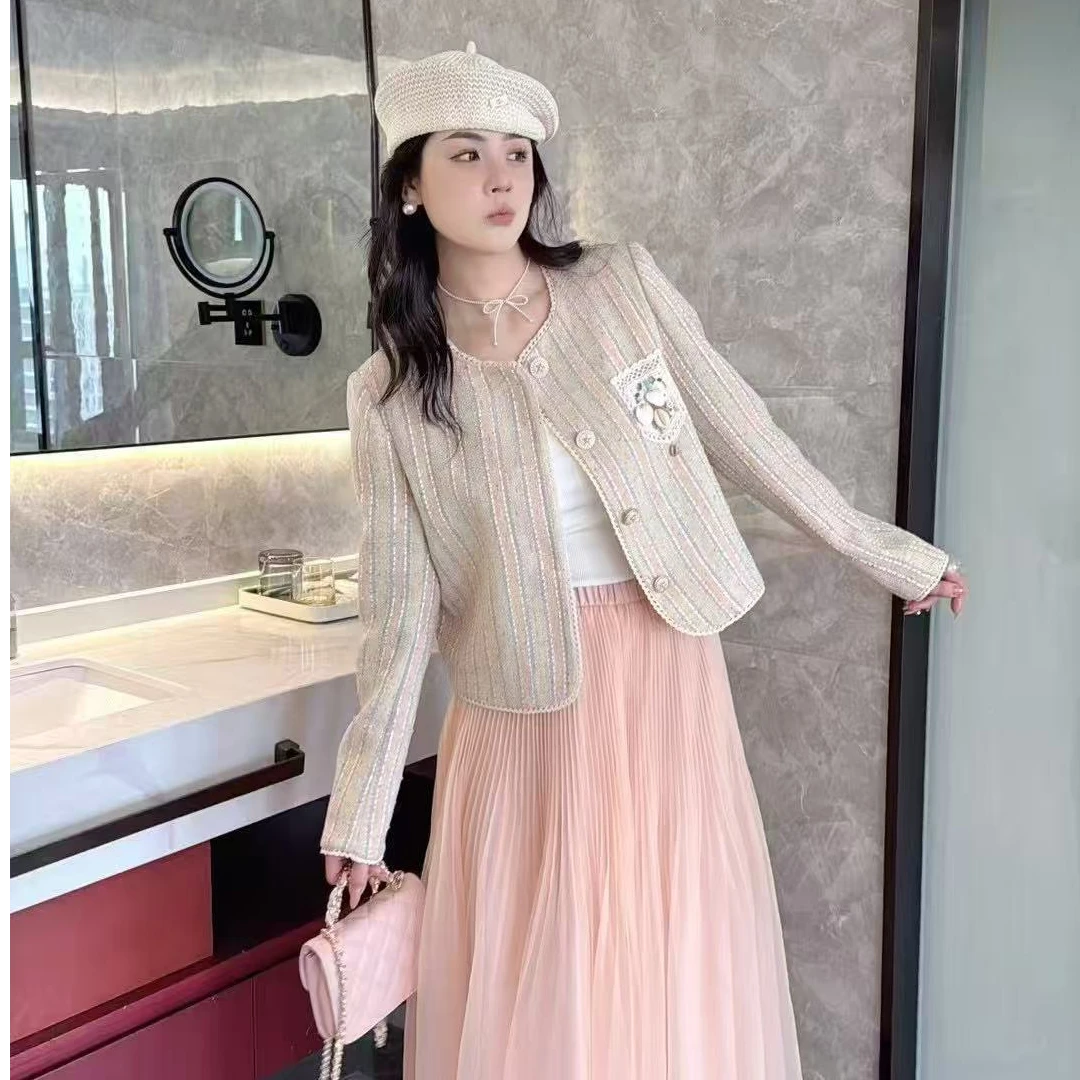 礼服女常规款法式圆领时尚亮钻短外套女士满钻纯色钉珠2025