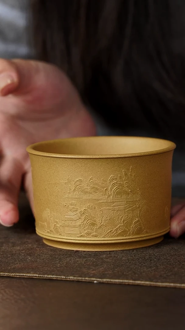 茶杯紫砂杯研所 金刚杯 黄金段 绘忆江南175cc