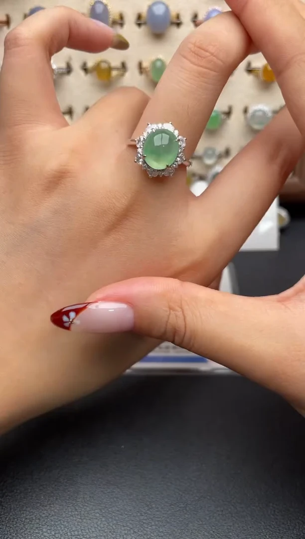 银S925镶嵌戒指翡翠一物一证一礼盒