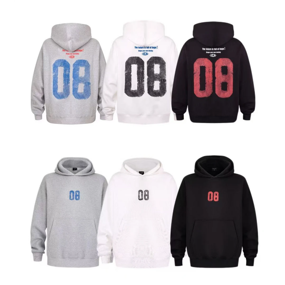 PANSK【08街头美式】撞色420G连帽宽松基础印花加绒卫衣