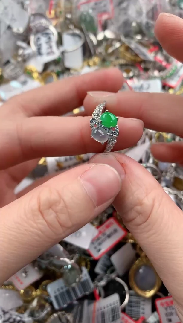 银S925镶嵌戒指翡翠888---3