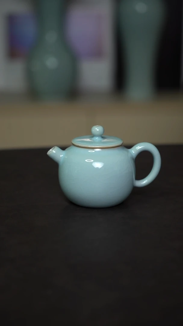 杯子瓷天青釉苹果壶全手工
