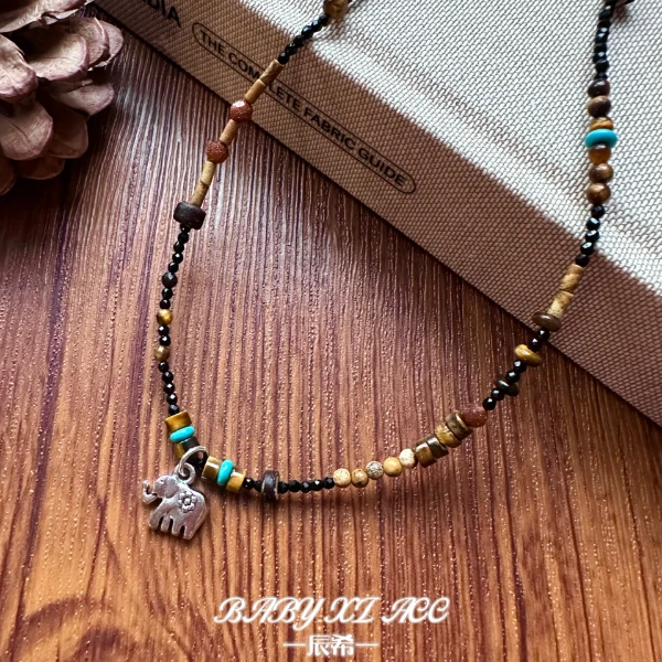 铜合金项链 辰希「小象」手工气质百搭小众长款彩色手作项链X044