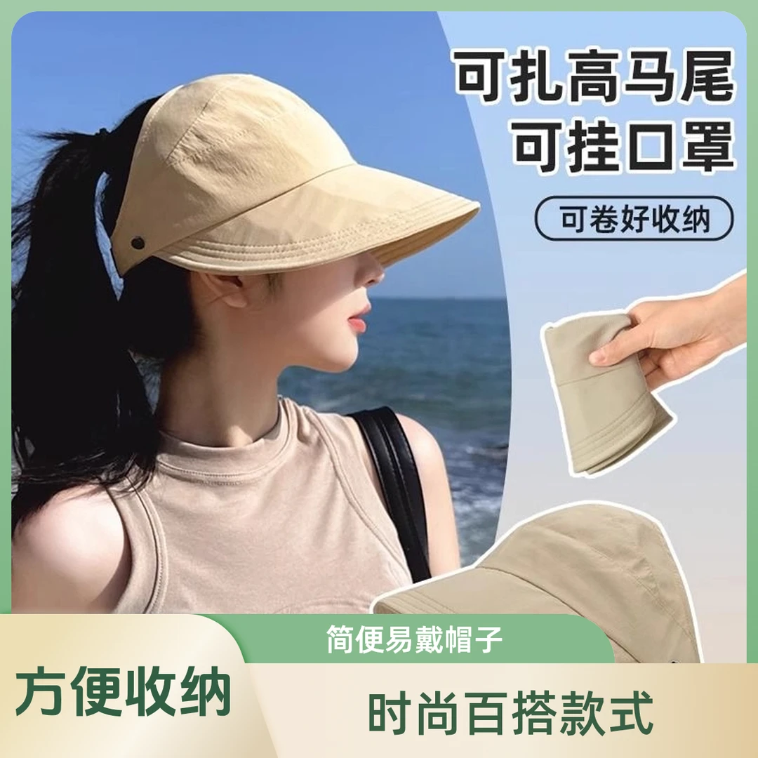 【方便收纳】春夏季防紫外线网红百搭大帽檐露思同款半空顶渔夫帽