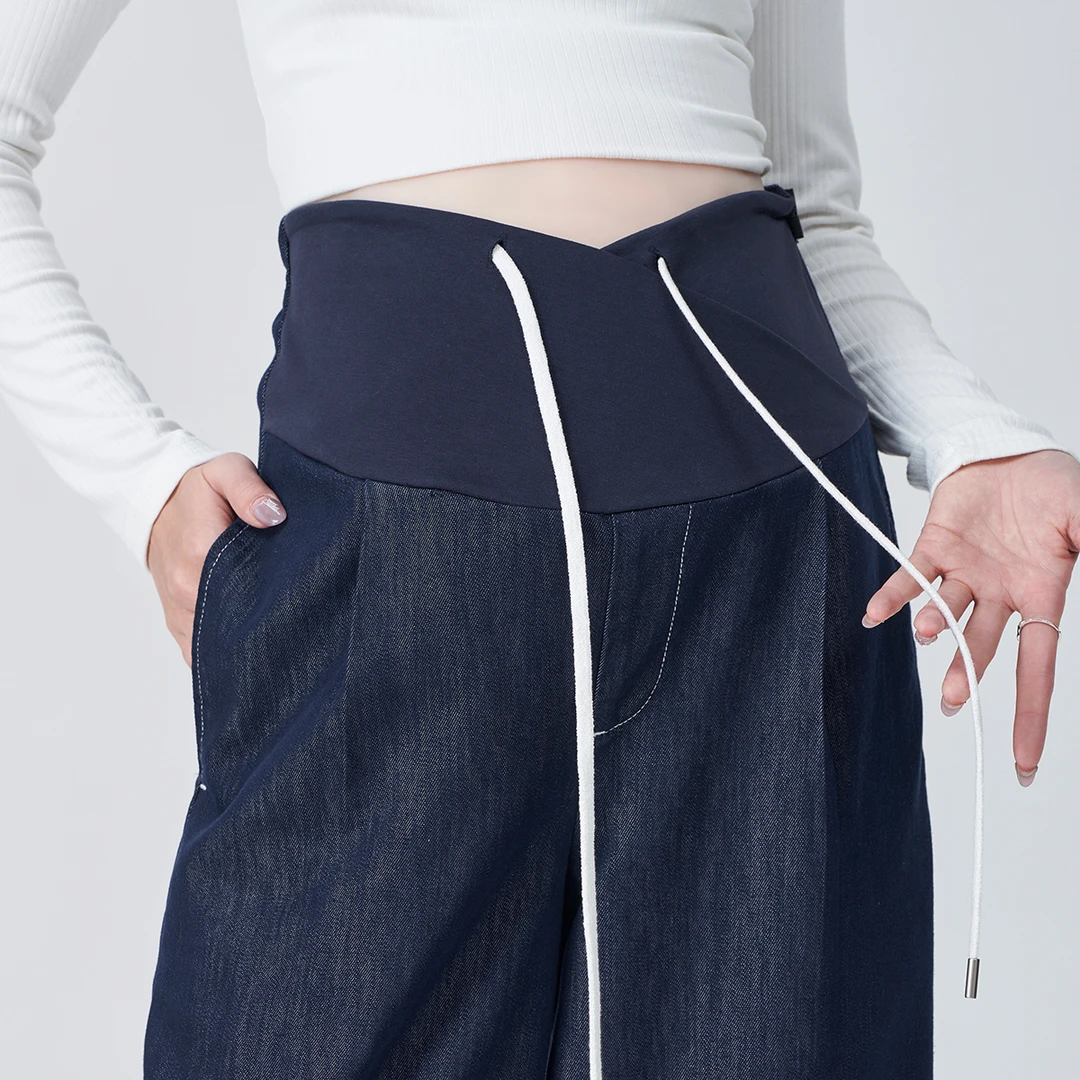 孕妇裤春夏外穿2025新款小个子牛仔直筒裤低腰托腹气球裤子春秋