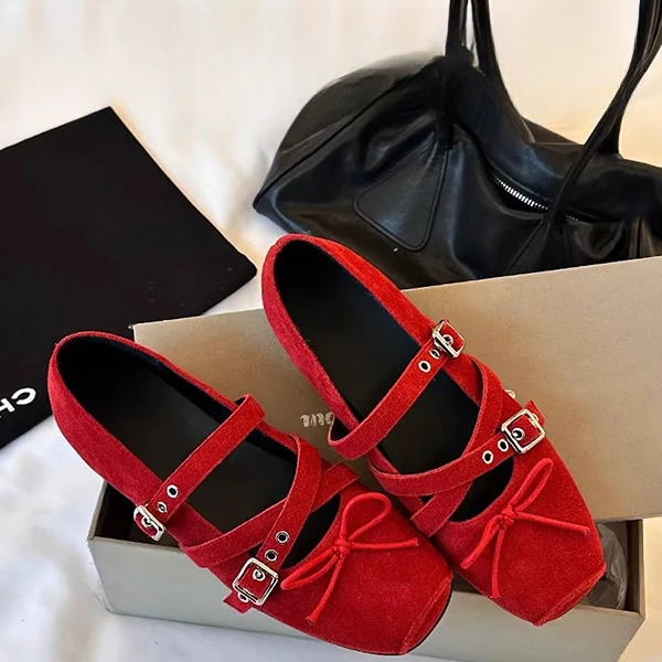 超火2025春夏季新款红色法式芭蕾舞单鞋女气质交叉带玛丽珍单鞋女