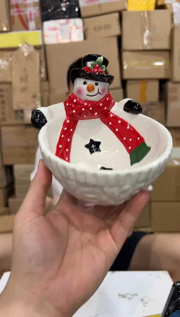 瓷片原盒雪人碗 陶瓷