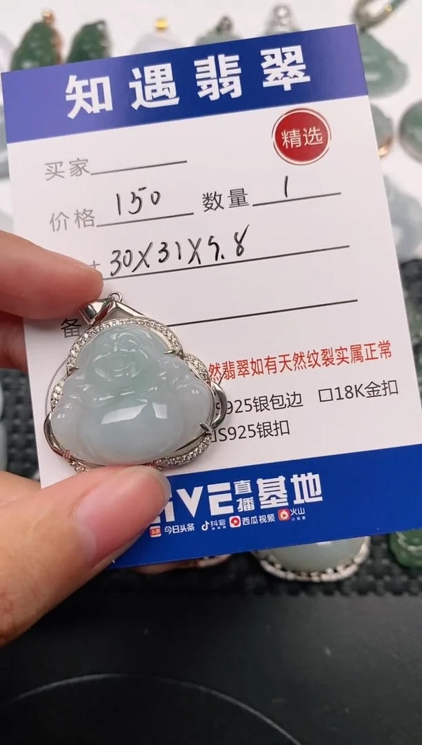 颈饰银S925镶嵌翡翠挂件