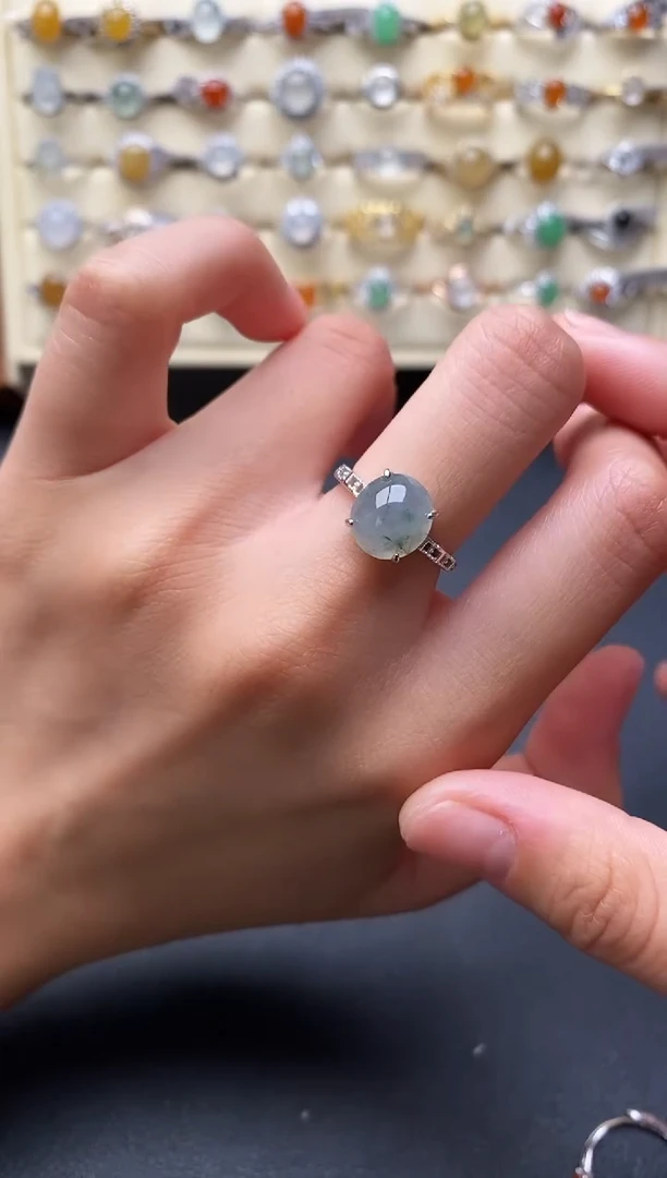 银S925镶嵌戒指翡翠天然翡翠A货11  1-9