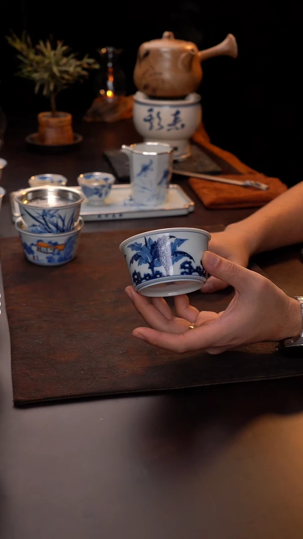 仿明手绘芭蕉建水锡盖