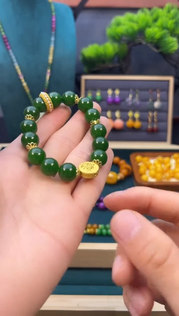 【闪购商品】和田玉手链14K金镶嵌S457