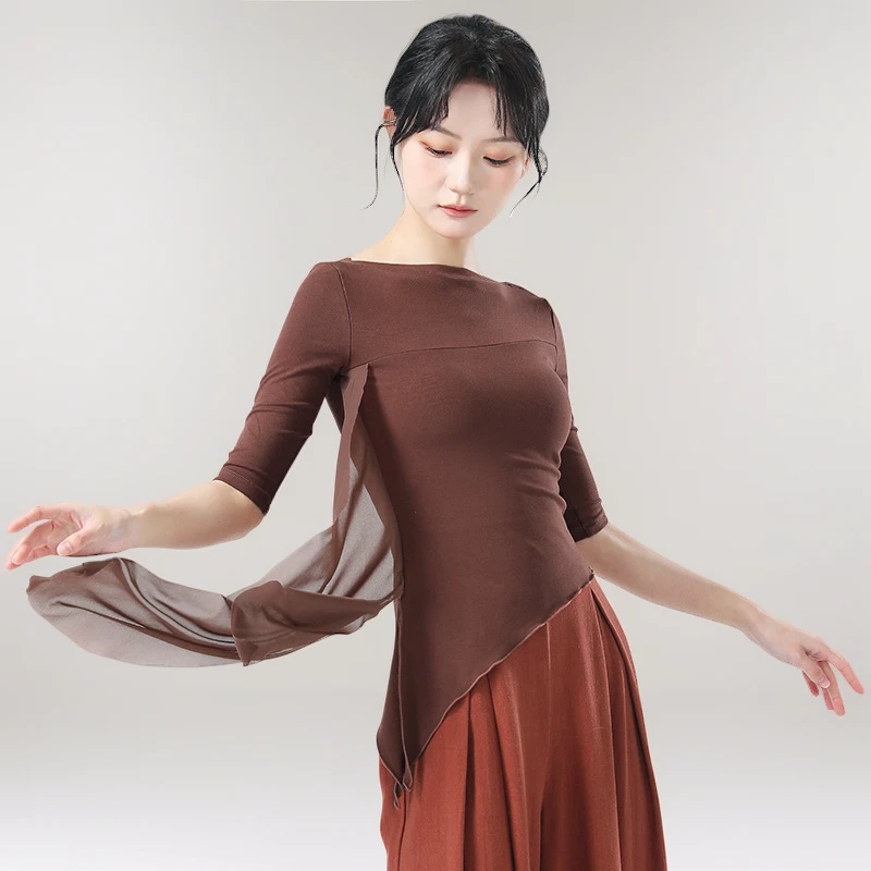 古典舞蹈服上衣女春夏新款中国风现代演出成人飘纱衣身韵形体显瘦