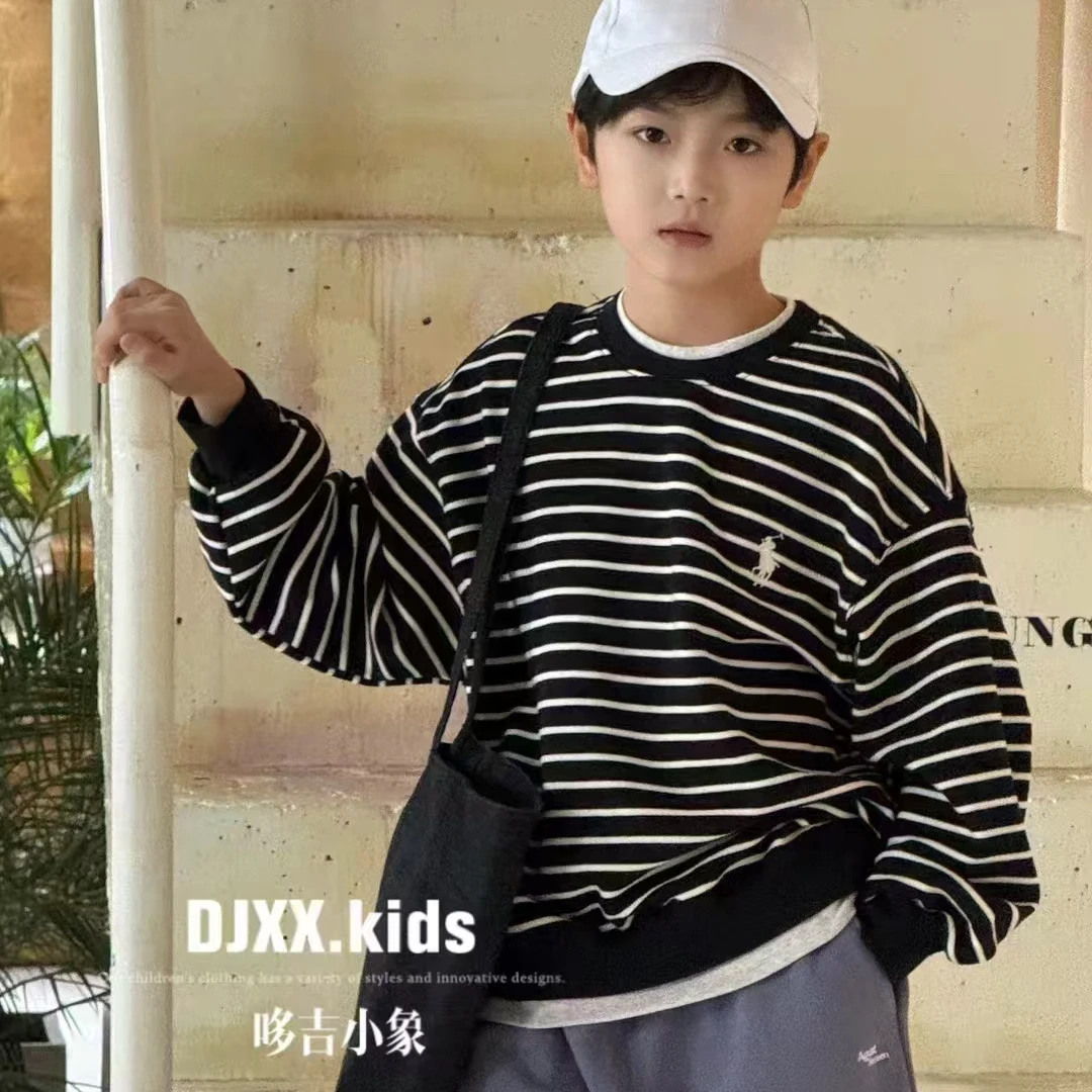 儿童韩版卫衣童装男童条纹秋季上衣春秋宽松长袖洋气时尚中大童