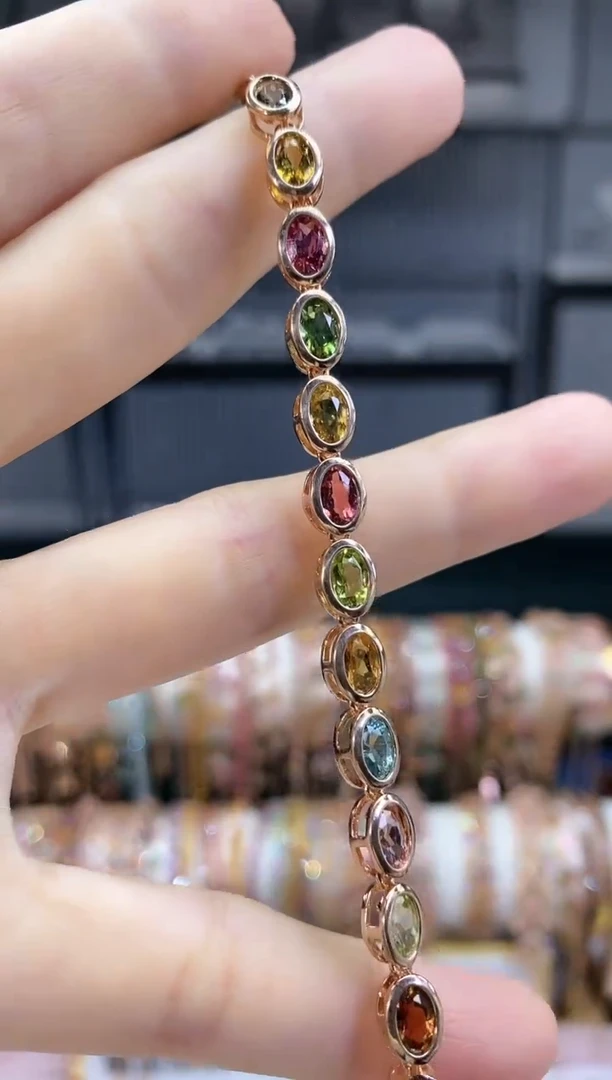 银S925镶嵌手链碧玺354345354354354